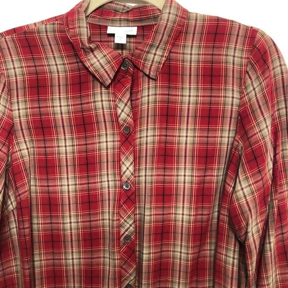 J. Jill Button Down Plaid Long Sleeve Casual Soft Size Petite Medium Top Blouse - Picture 3 of 7